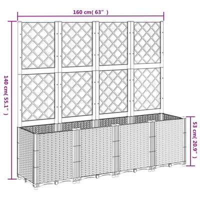 plantekasse med espalier 160x40x140 cm PP blågrå