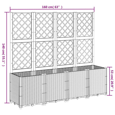 plantekasse med espalier 160x40x140 cm PP lysegrå