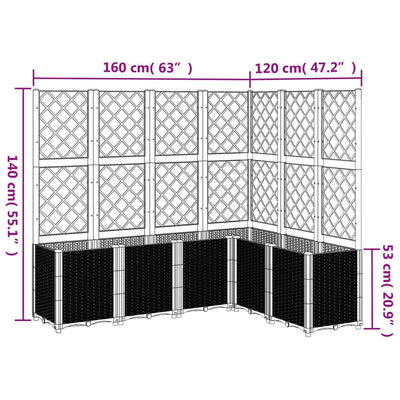 plantekasse med espalier 160x120x140 cm PP sort