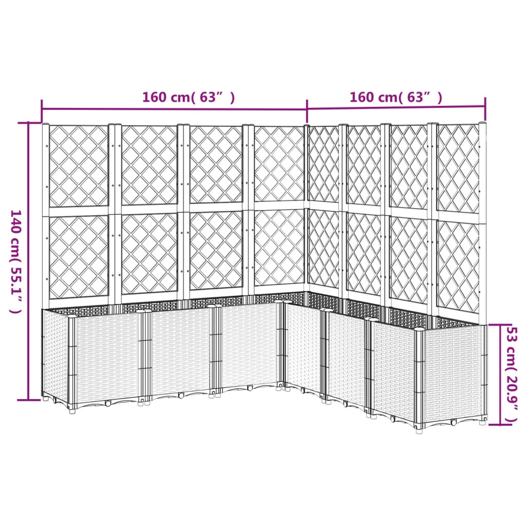 plantekasse med espalier 160x160x140 cm PP blågrå