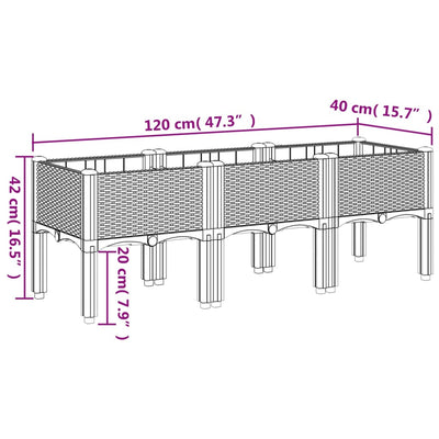 plantekasse med ben 120x40x42 cm PP hvid