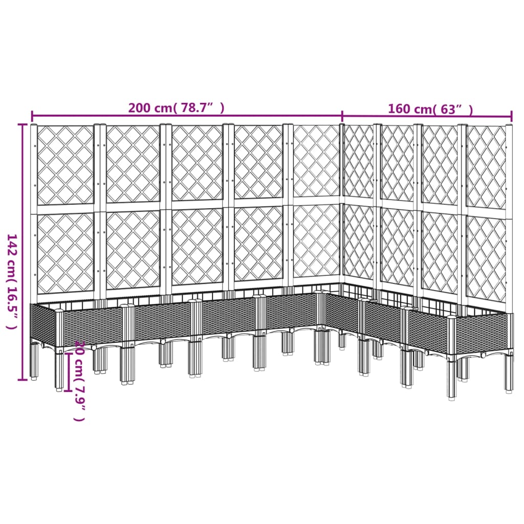 plantekasse med espalier 200x160x142 cm PP blågrå