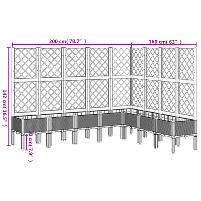 plantekasse med espalier 200x160x142 cm PP blågrå