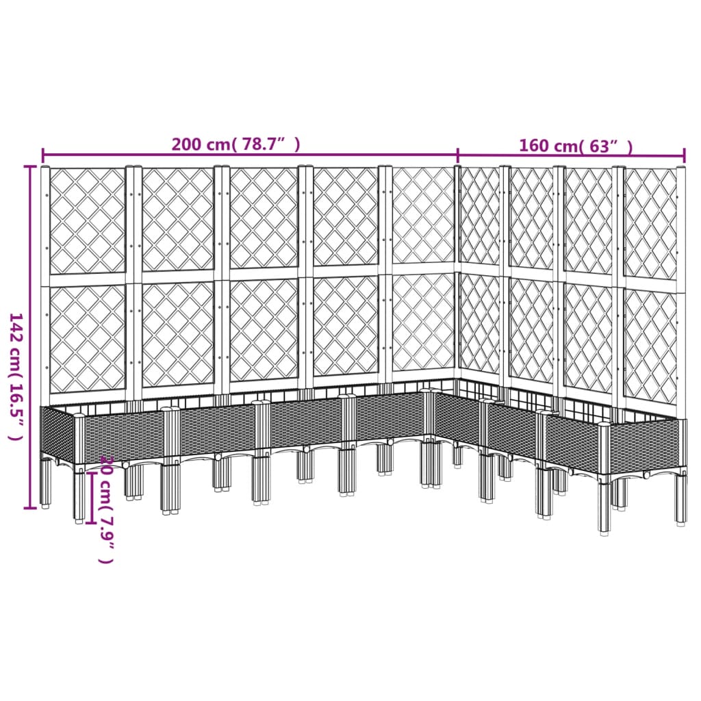 plantekasse med espalier 200x160x142 cm PP lysegrå