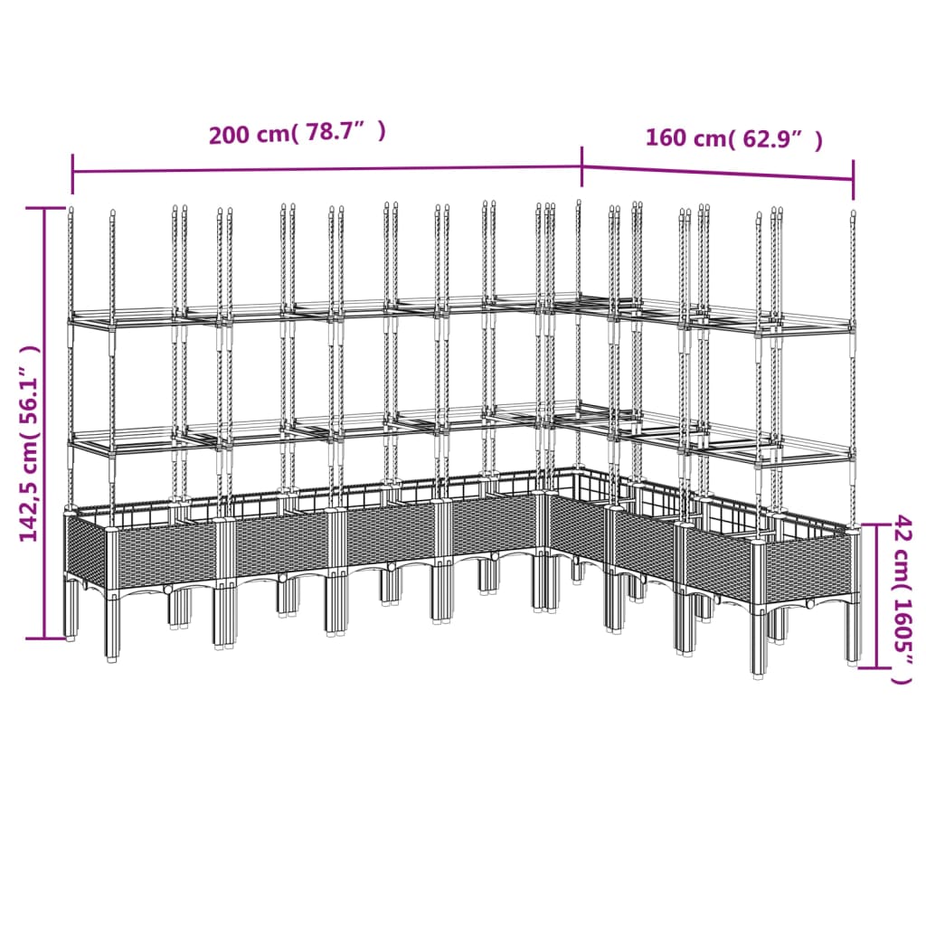 plantekasse med espalier 200x160x142,5 cm PP sort