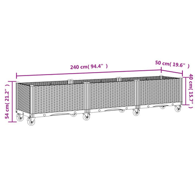 plantekasse med hjul 240x50x54 cm PP hvid