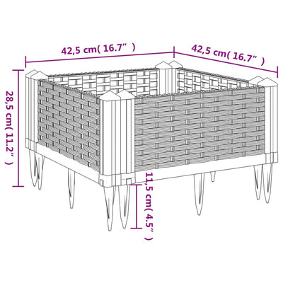 plantekasse med spyd 42,5x42,5x28,5 cm PP hvid