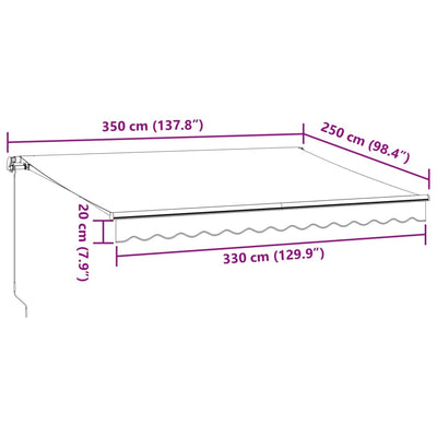 markise med LED-lys 350x250 cm manuel betjening brun