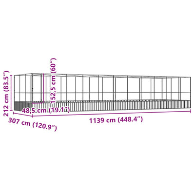 voliere med udvidelse 1139x307x212 cm stål sølvfarvet