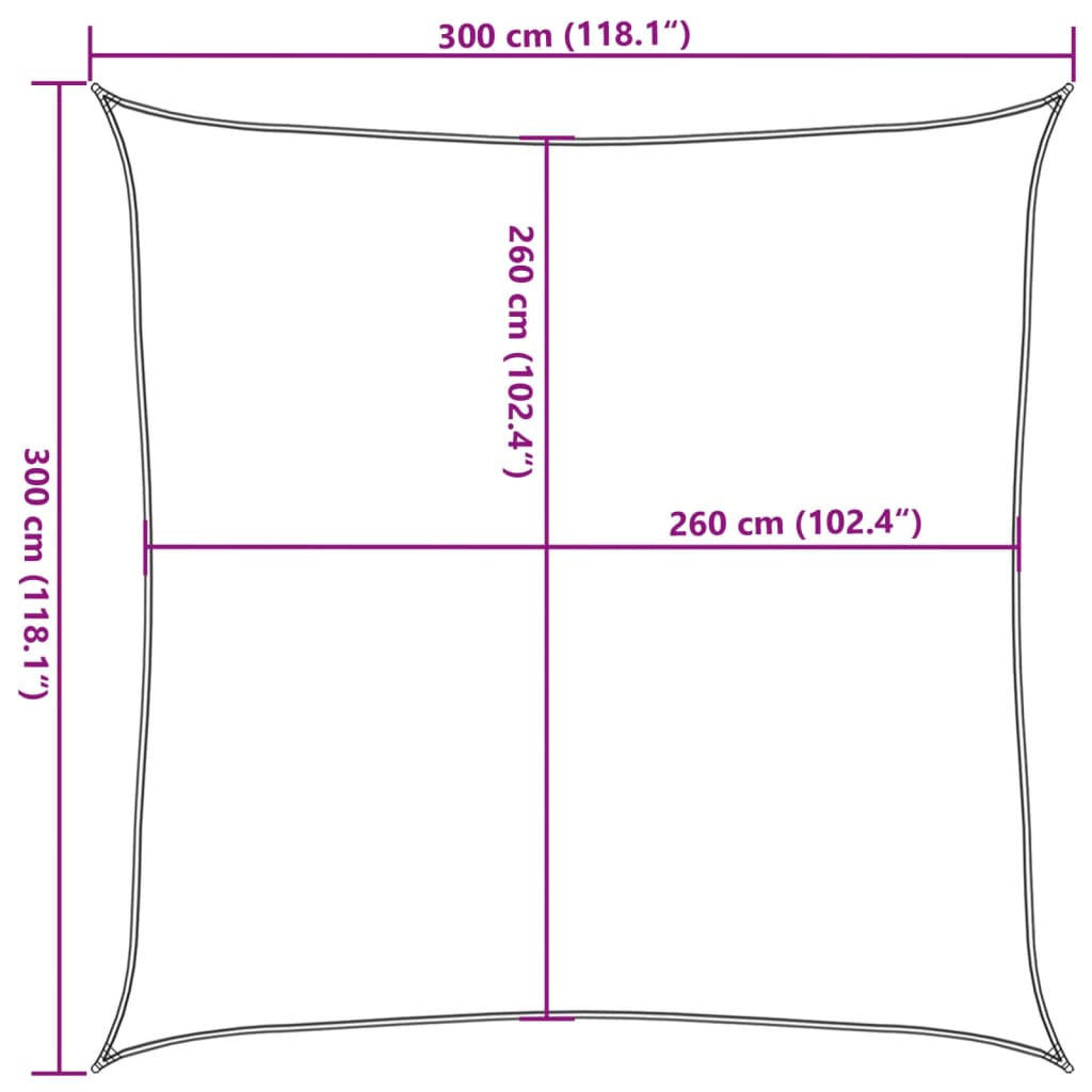 solsejl 3x3 m 100 % polyesterstof lysegrå