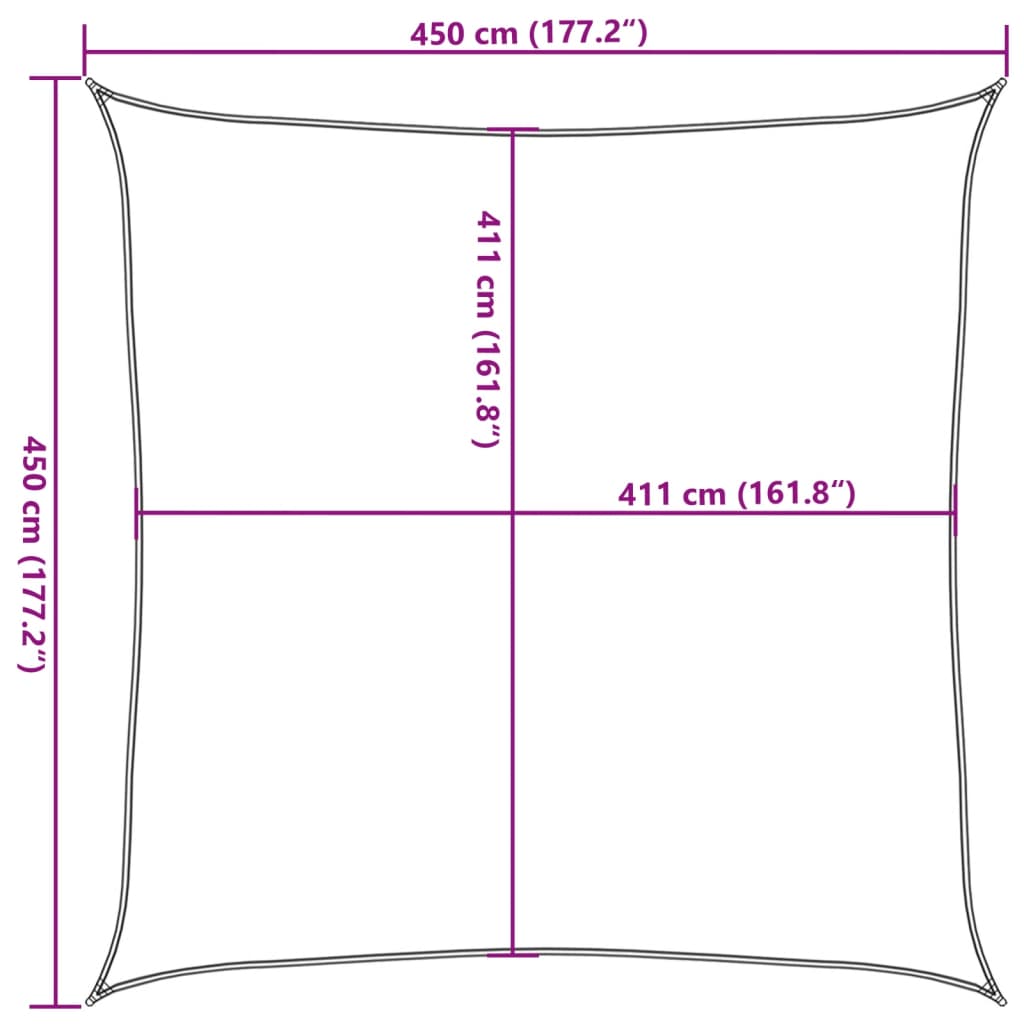 solsejl 4,5x4,5 m 100 % polyesterstof lysegrå