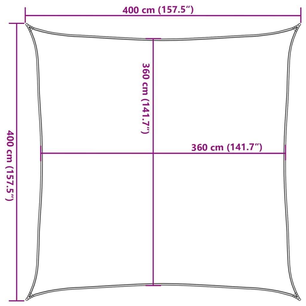 solsejl 4x4 m 100 % polyesterstof sandfarvet