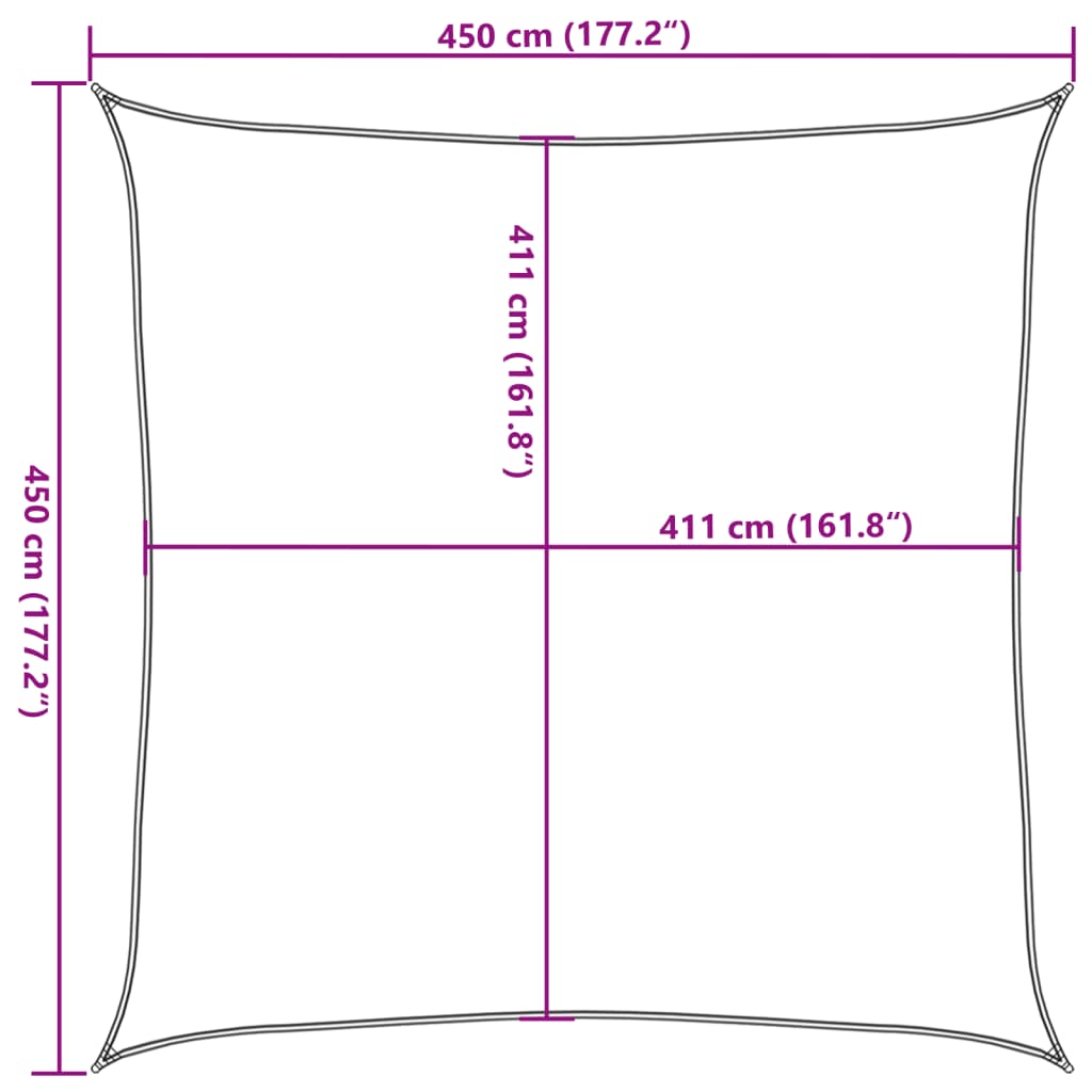 solsejl 4,5x4,5 m 100 % polyesterstof sandfarvet