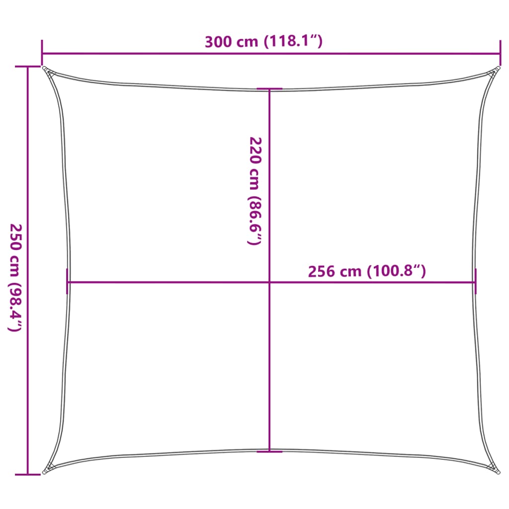 solsejl 3x2,5 m 100 % polyesterstof lysegrå