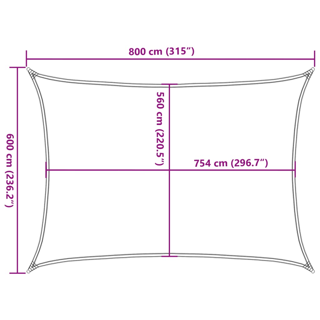 solsejl 8x6 m 100 % polyesterstof lysegrå