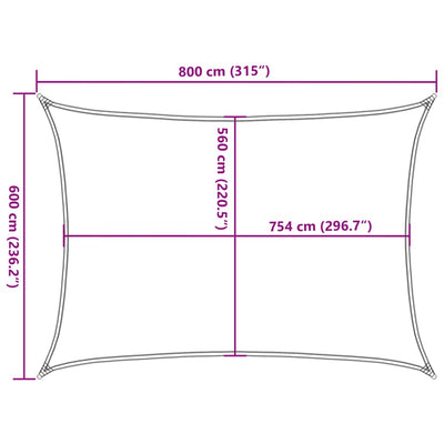 solsejl 8x6 m 100 % polyesterstof lysegrå