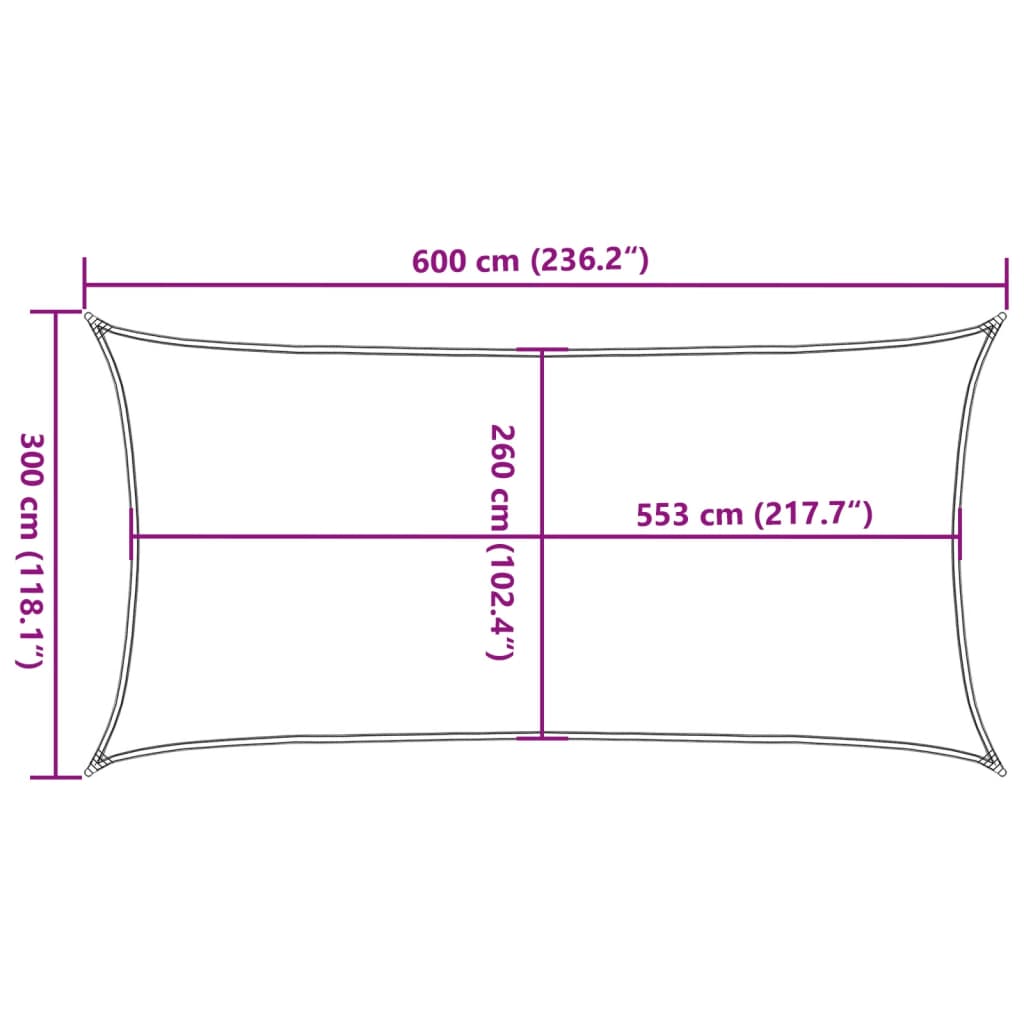 solsejl 6x3 m 100 % polyesterstof sandfarvet