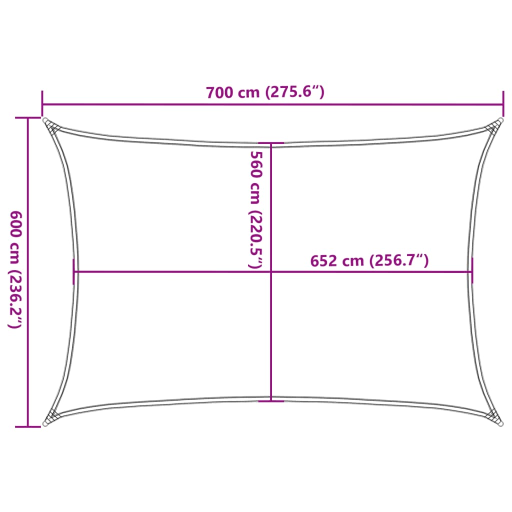 solsejl 7x6 m 100 % polyesterstof sandfarvet