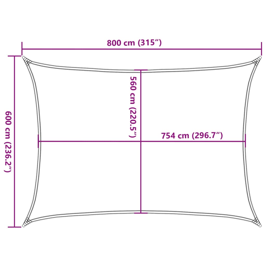 solsejl 8x6 m 100 % polyesterstof sandfarvet