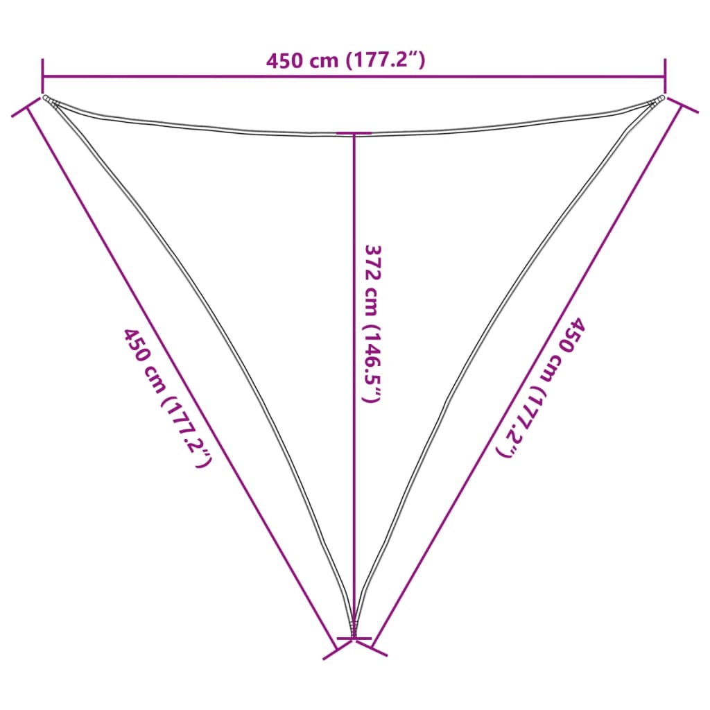 solsejl 4,5x4,5x4,5 m 100 % polyesterstof lysegrå