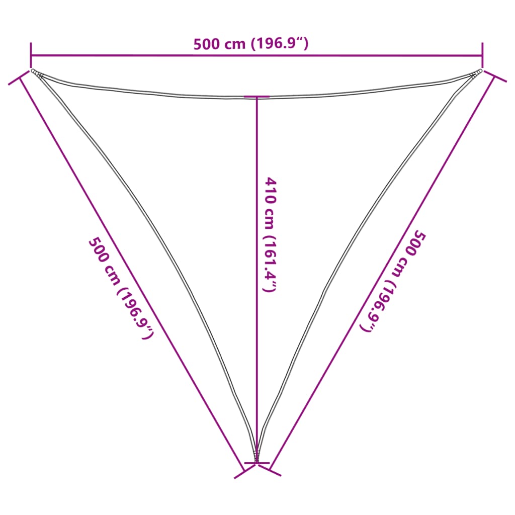 solsejl 5x5x5 m 100 % polyesterstof sandfarvet