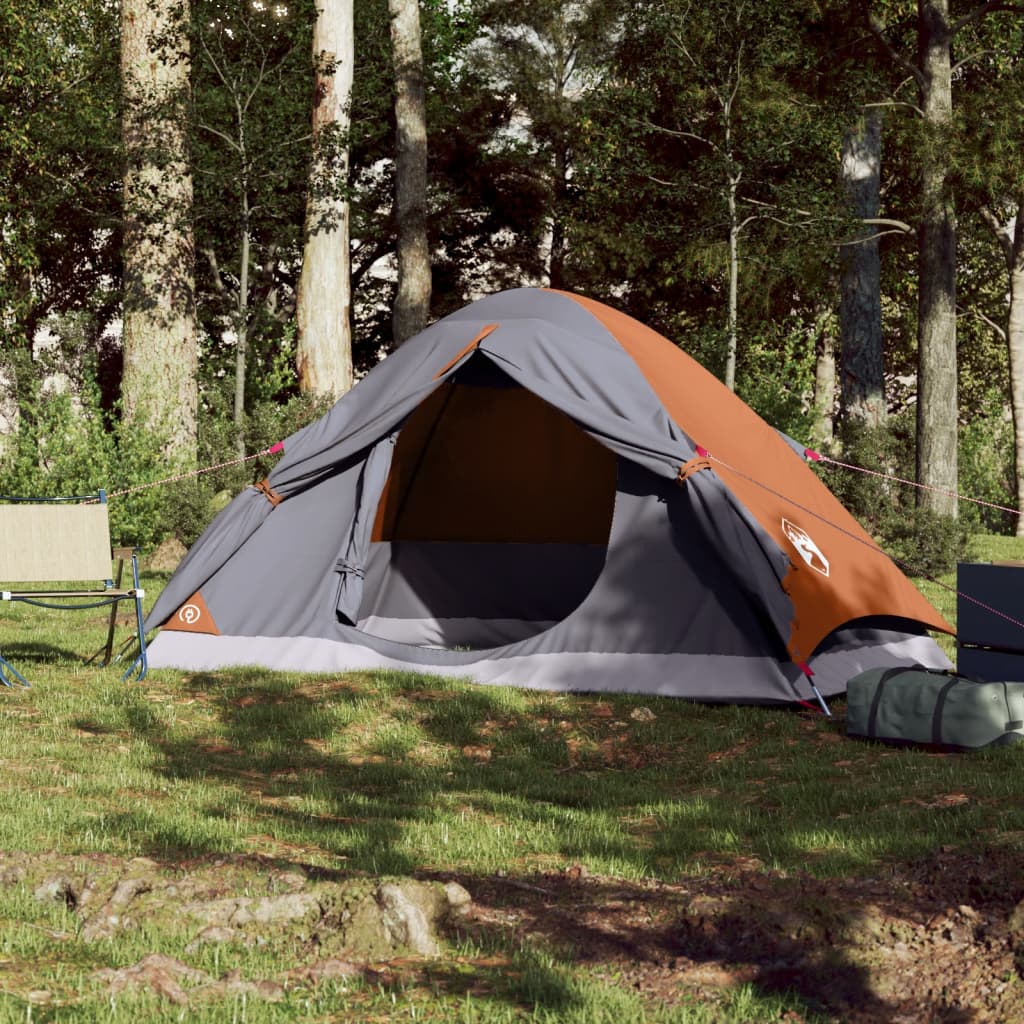 4-personers campingtelt vandtæt grå og orange