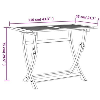 foldbart havebord 110x55x75 cm massivt akacietræ