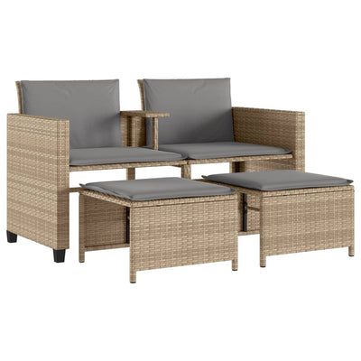 2-personers havesofa med bord og skamler polyrattan beige