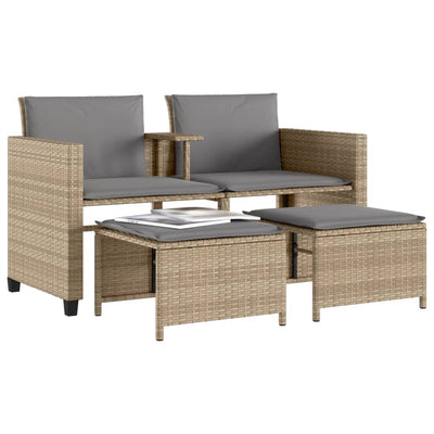 2-personers havesofa med bord og skamler polyrattan beige