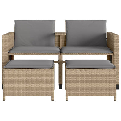 2-personers havesofa med bord og skamler polyrattan beige