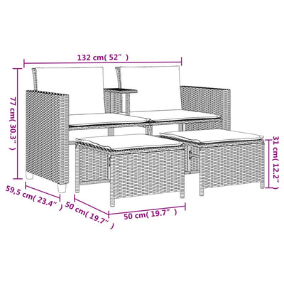 2-personers havesofa med bord og skamler polyrattan beige