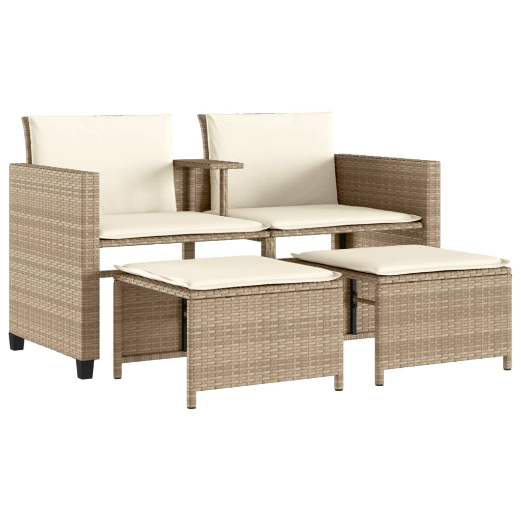 2-personers havesofa med bord og skamler polyrattan beige