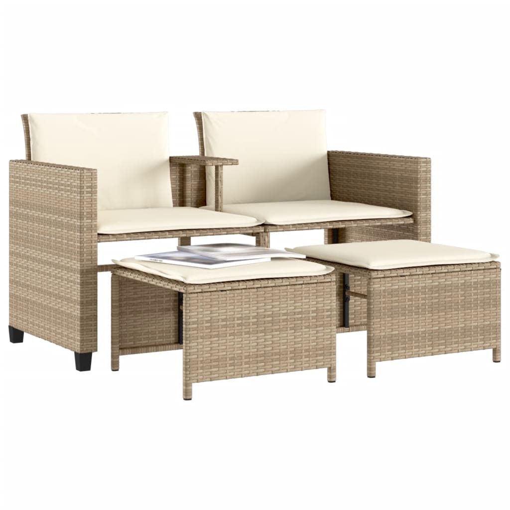 2-personers havesofa med bord og skamler polyrattan beige