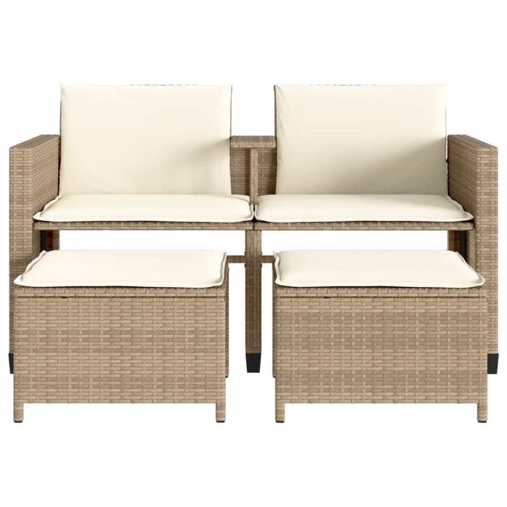 2-personers havesofa med bord og skamler polyrattan beige