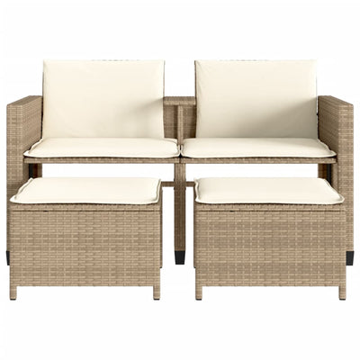 2-personers havesofa med bord og skamler polyrattan beige