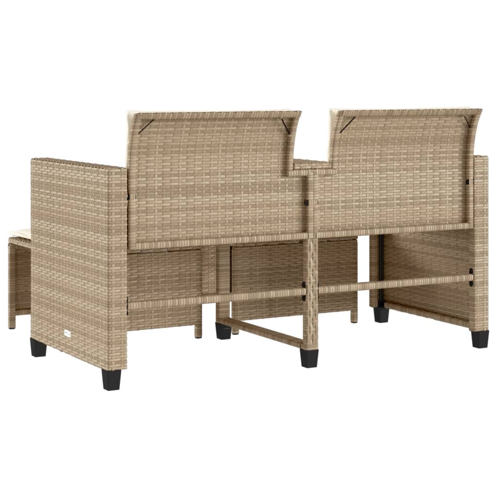 2-personers havesofa med bord og skamler polyrattan beige