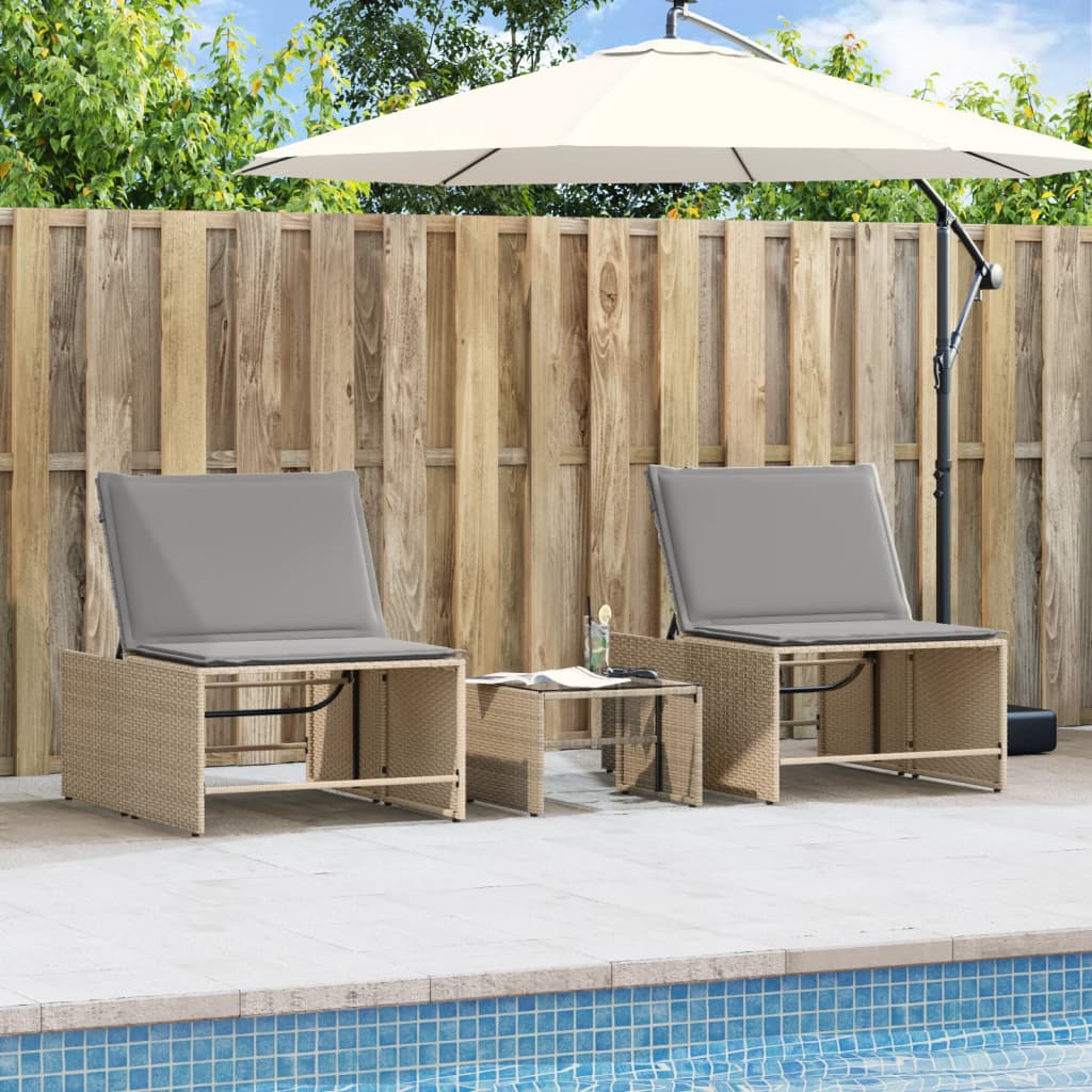 liggestole 2 stk. med bord polyrattan beige