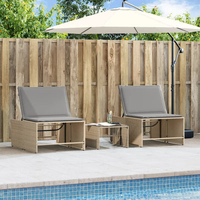 liggestole 2 stk. med bord polyrattan beige