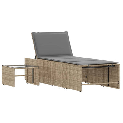 liggestole 2 stk. med bord polyrattan beige