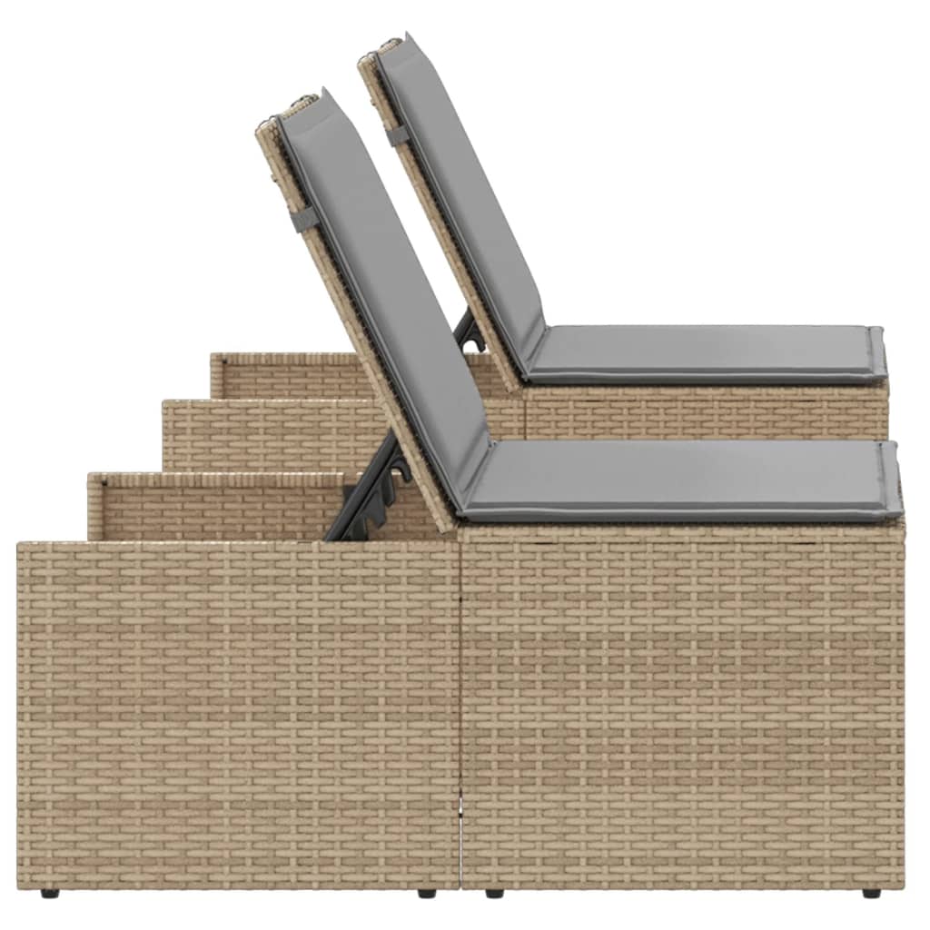 liggestole 2 stk. med bord polyrattan beige