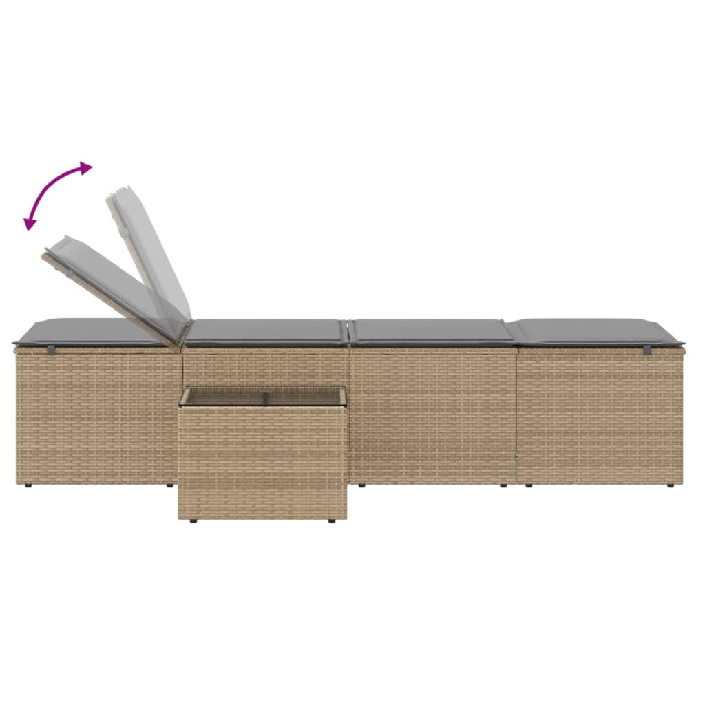 liggestole 2 stk. med bord polyrattan beige