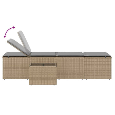 liggestole 2 stk. med bord polyrattan beige