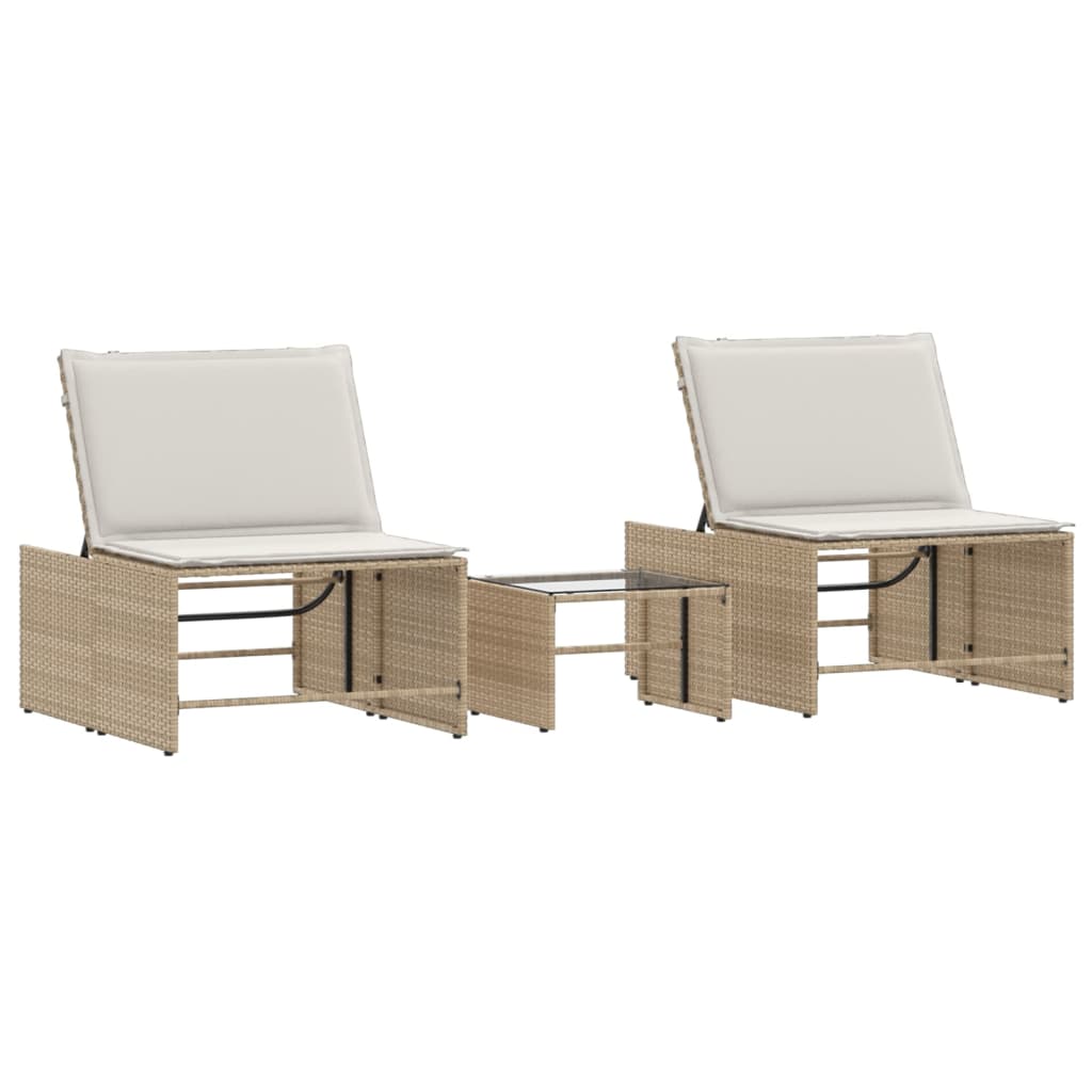 liggestole 2 stk. med bord polyrattan beige