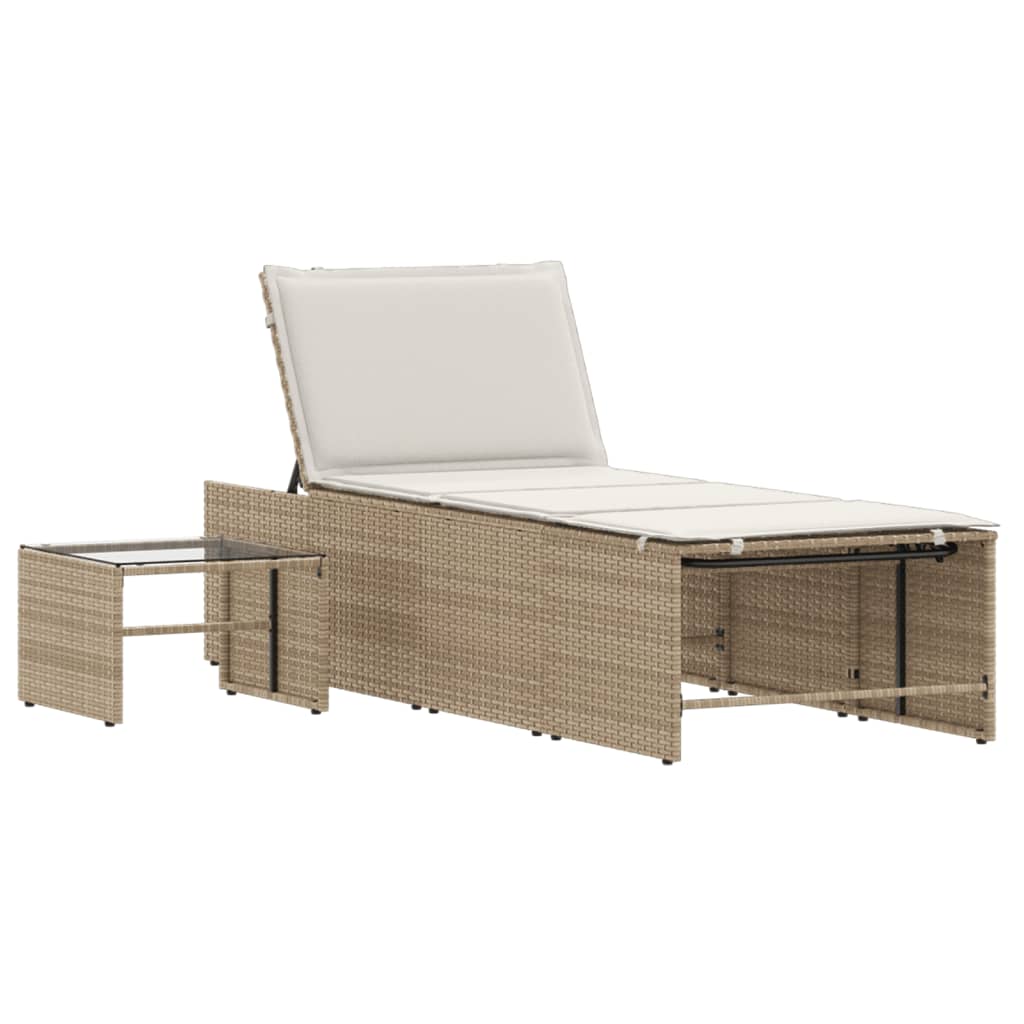 liggestole 2 stk. med bord polyrattan beige