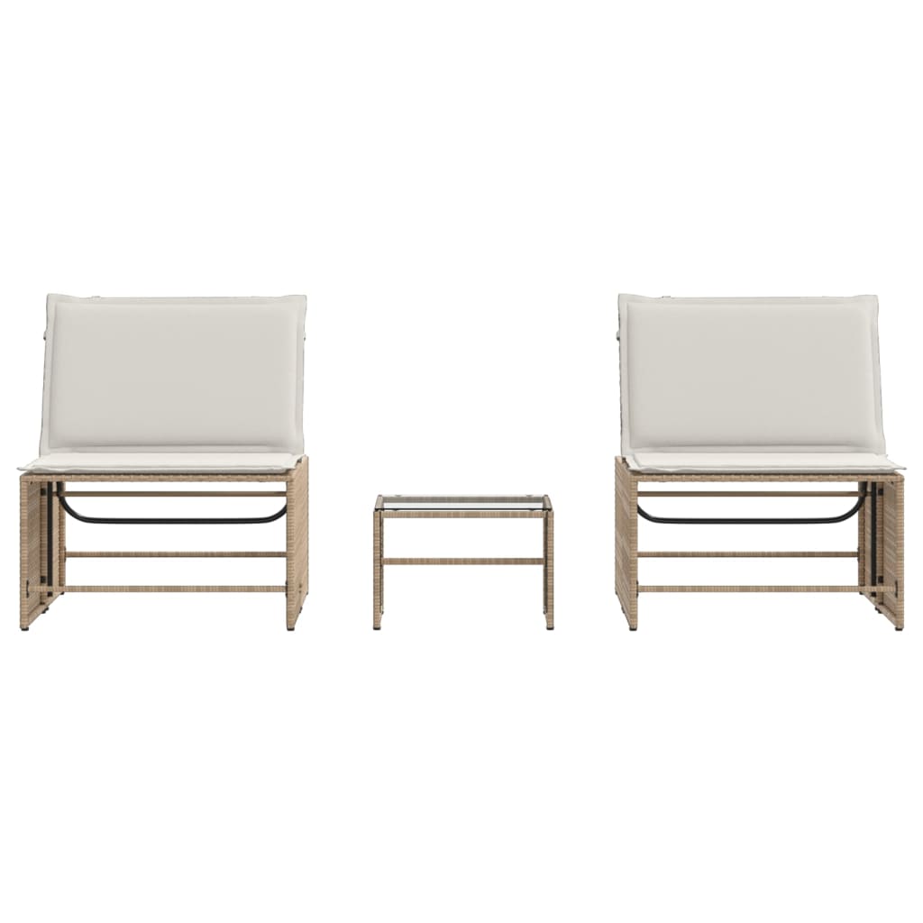 liggestole 2 stk. med bord polyrattan beige