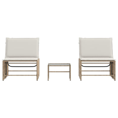 liggestole 2 stk. med bord polyrattan beige