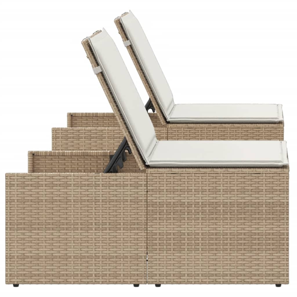 liggestole 2 stk. med bord polyrattan beige