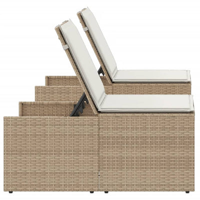 liggestole 2 stk. med bord polyrattan beige