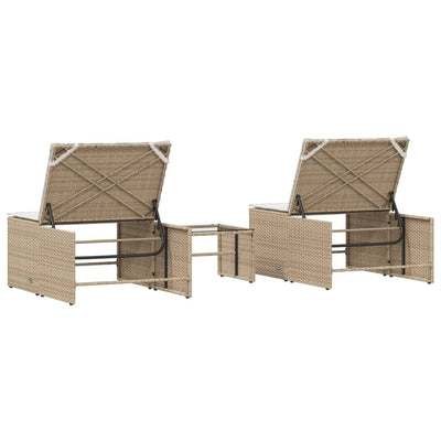 liggestole 2 stk. med bord polyrattan beige