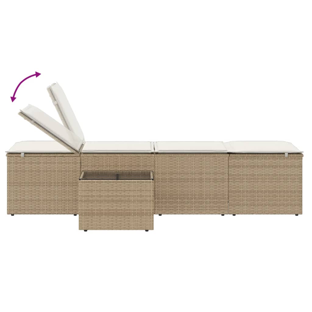 liggestole 2 stk. med bord polyrattan beige